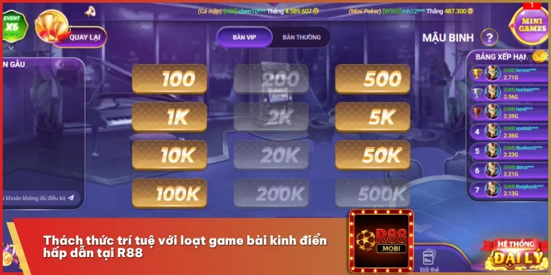 Thách thức trí tuệ với loạt game bài kinh điển hấp dẫn tại R88