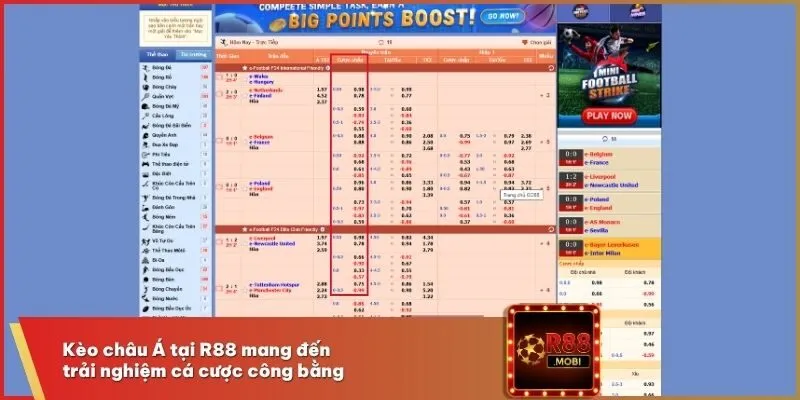 Kèo châu Á tại R88 mang đến trải nghiệm cá cược công bằng